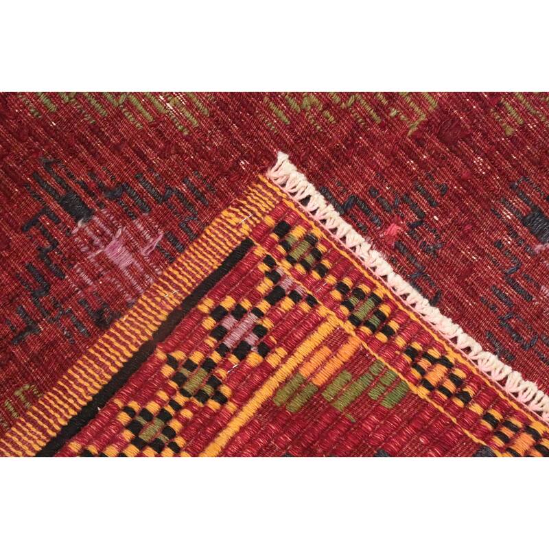 Hand Woven Oriental 100% Wool Carpet Southwestern Tribal Red Kilim Area Rug - 7' 4'' X 5' 5''