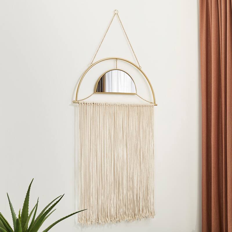 Glitzhome Regency Modern/Boho Metal Semi-moon Specialty Wall Mirror With Tassels Drawing Room Bedroom Decor