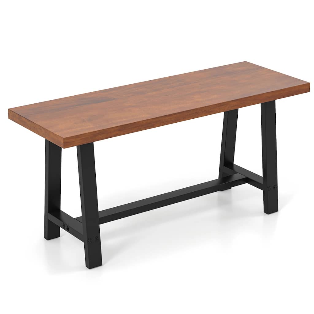 Walnut and Black Entryway Bench with Thick MDF Seat and Metal Frame for Living Room or Foyer