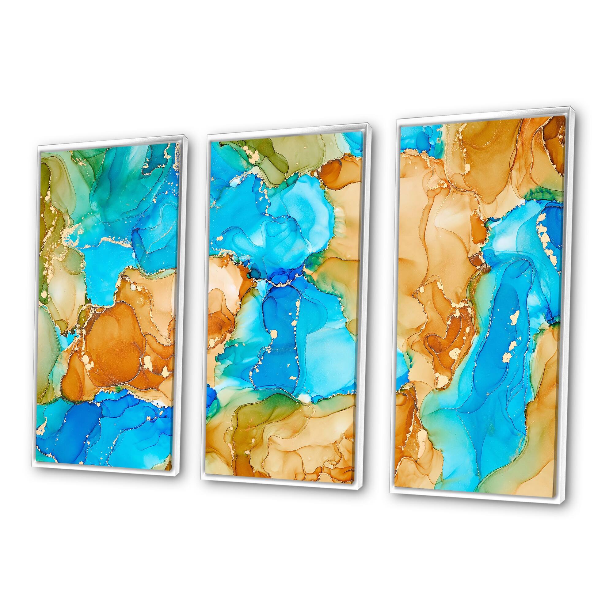 Designart "Turquoise And Brown Luxury Abstract Fluid Art I" Modern