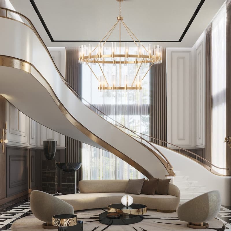 KAYLA 60in 30-Lights Gold Luxury Wagon Wheel Chandelier