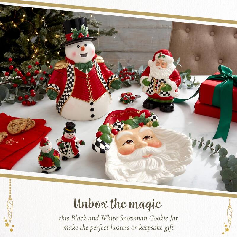 Spode Christmas Tree Black and White Snowman Cookie Jar - 4" L x 5" W x 13" H