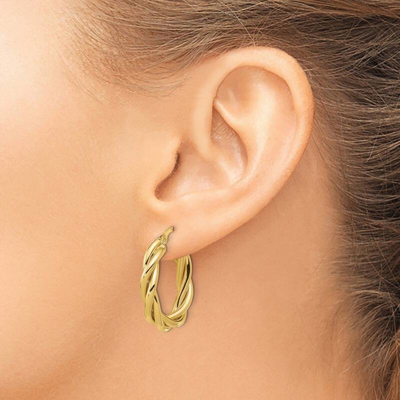 Curata 14k Yellow Gold Polished Twisted Oval Hoop Earrings - 25.3x20mm