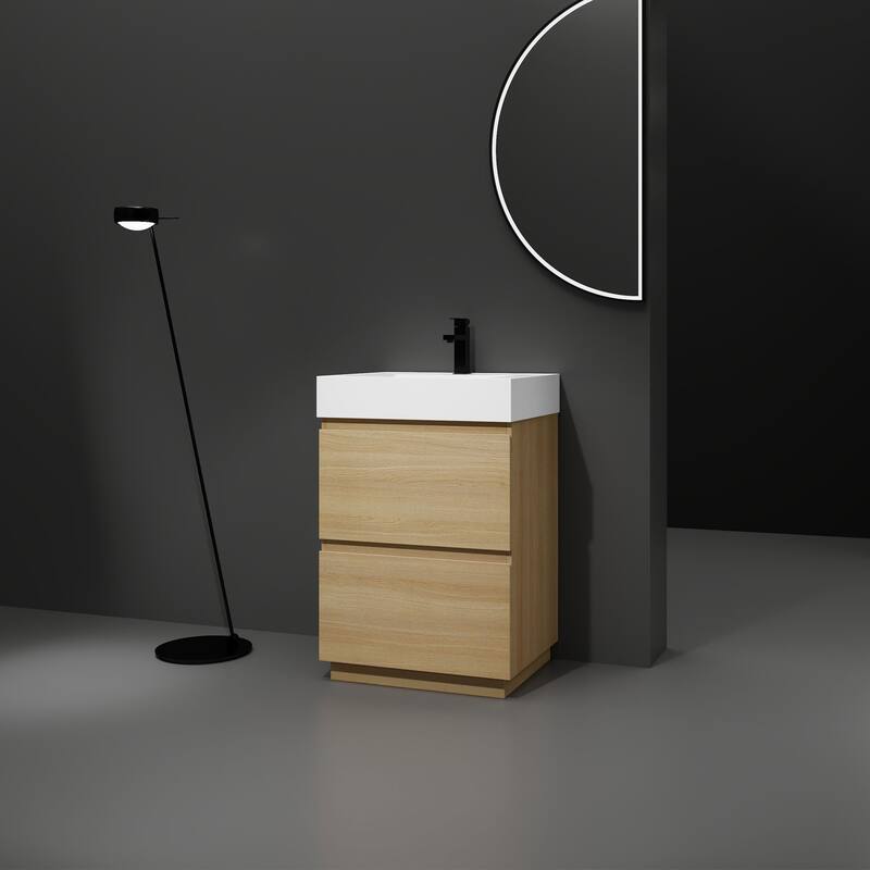24 in. W x 18 in. D x 35 in. H Single Sink Freestanding Bath Vanity with White Resin Top