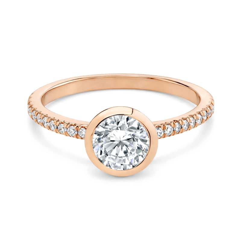 Auriya 14K Gold Bezel Round Diamond Engagement Ring 1.00 - 5.00ct. tw. (F-G, VS) - 1.00 carats - 4 - Rose