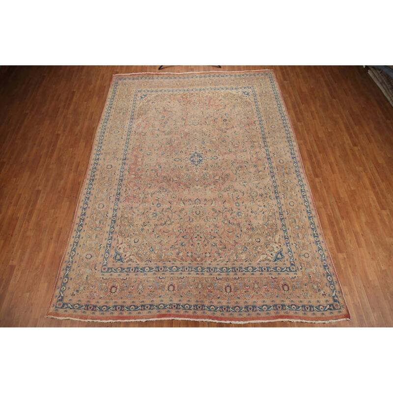 Hand Knotted Oriental 100% Wool Carpet Traditional Floral Pink Mashad Area Rug - 12' 10'' X 9' 6''
