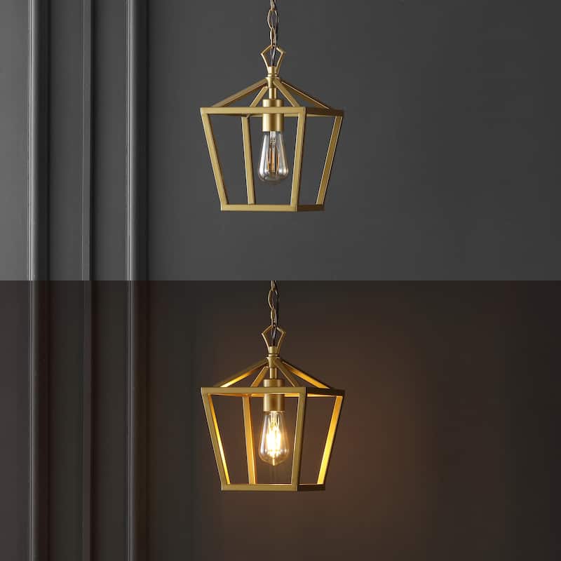 Virginia 8" 1-Light Vintage Farmhouse Iron Chain Pagoda LED Pendant, by JONATHAN Y