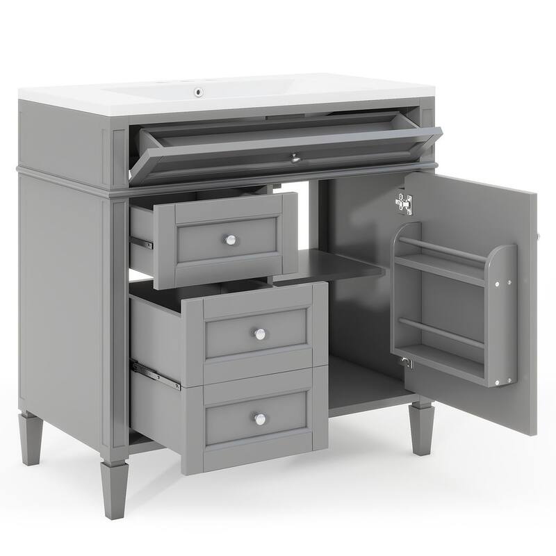 36" Modern Bathroom Vanity with Sink and Medicine Cabinet,2 Soft Closing Doors and 4 Drawers
