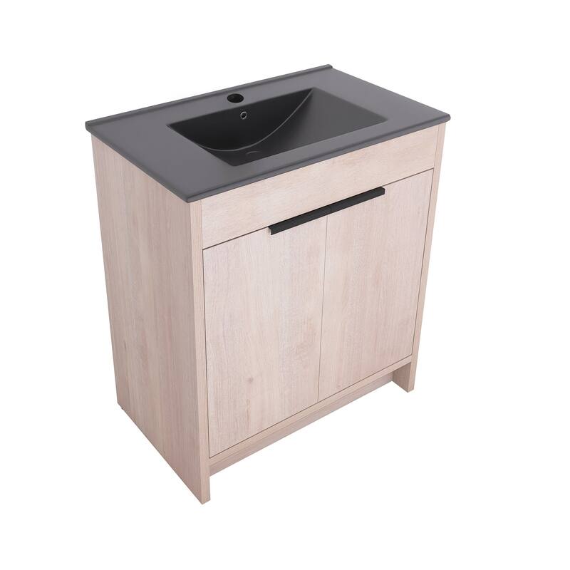 Freestanding Plywood Bathroom Vanity Set in Plain Light Oak with Integrated Sink