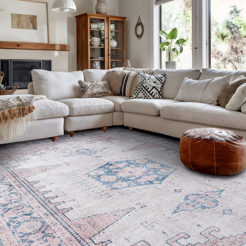 World Rug Gallery Vintage Bohemian Machine Washable Non Slip Area Rug