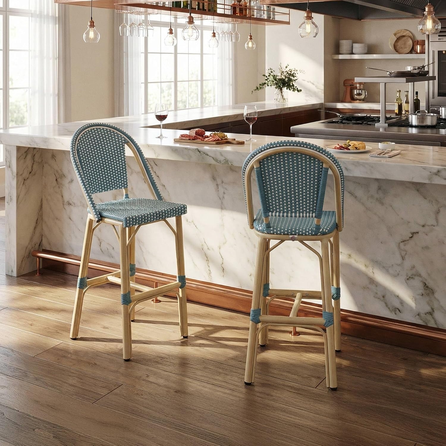 PURPLE LEAF Patio French Counter Stool Set of 2 Outdoor Backrest Barstools