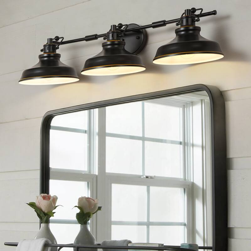 3-Light Retro-Luxury Wall Light with White Inner & Gold-Trimmed Shades for Living Room - 3 Light