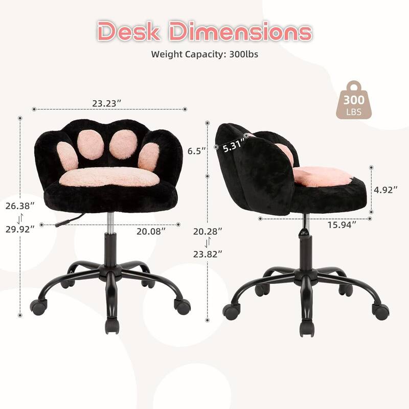 360°Rotating Height Adjustable Cute Cat Paw Office Chair with Wheels for Bedroom, Home Office