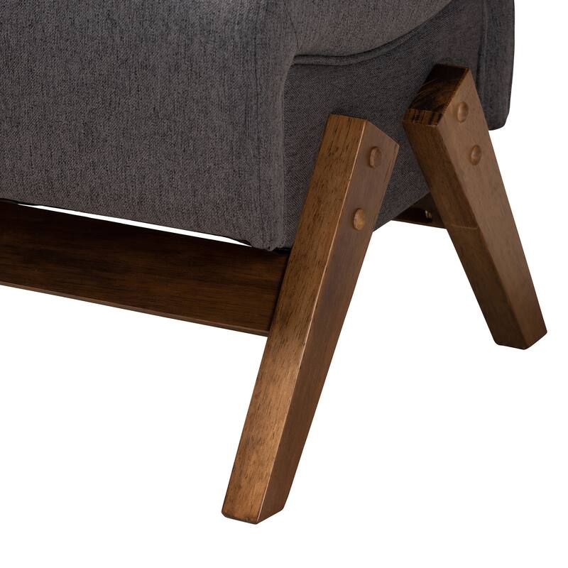 Hanson Mid-Century Modern Fabric Upholstered Wood Ottoman