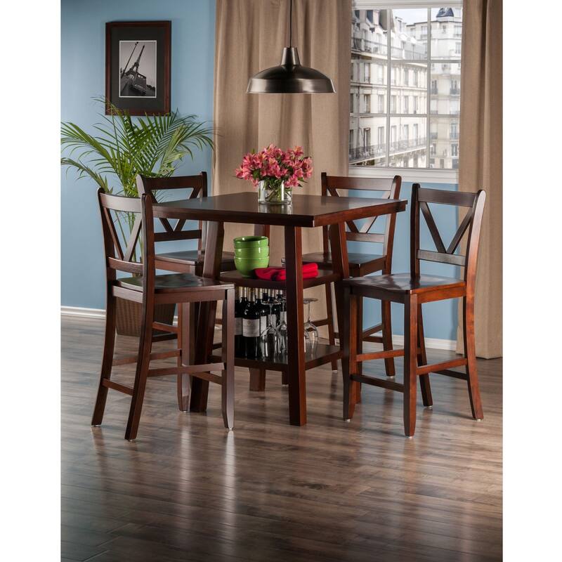 5-Piece Brown Contemporary Table with Back Counter Stools