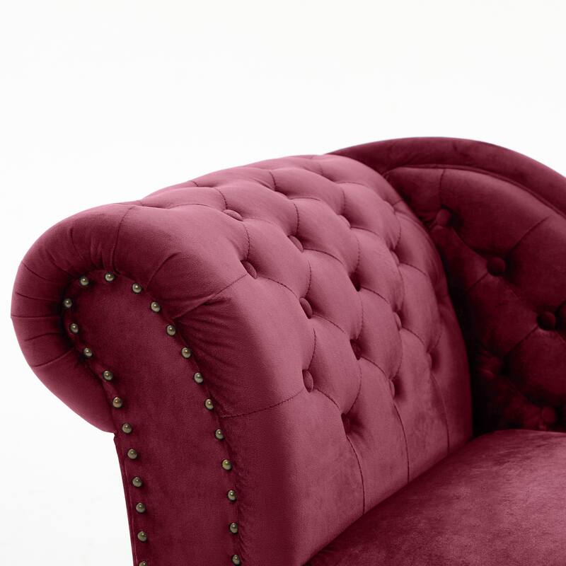 Christopher Knight Home - Bressi Modern Velvet Upholstered Chaise Lounge with Tufted Backrest, Nailhead Trim & Pillow