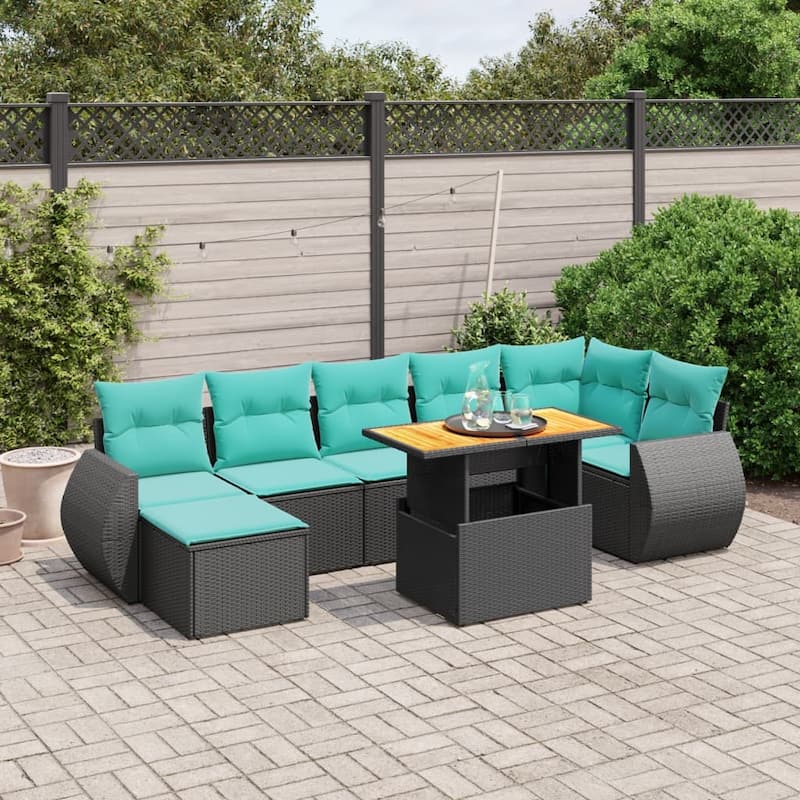 vidaXL Patio Sofa Set with Cushions Outdoor Furniture 8 Piece Poly Rattan - 21.7 x 24.4 x 27.2 - Black