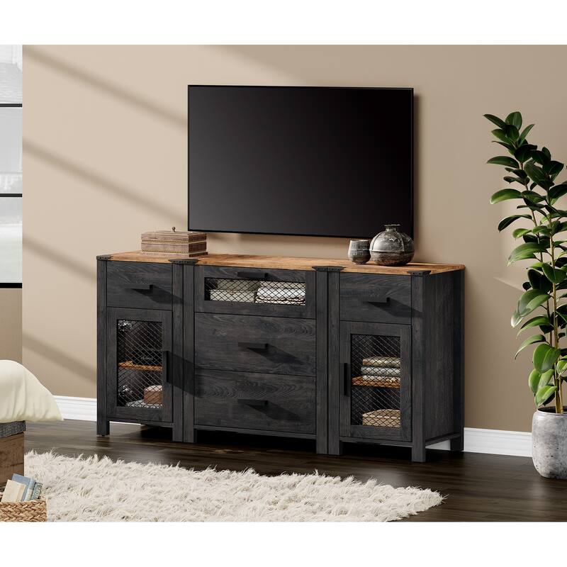 WAMPAT TV Stand with 5 Drawers and 2 Door Storage, Dresser Organizer Units with Adjustable Shelf - 1 Pack