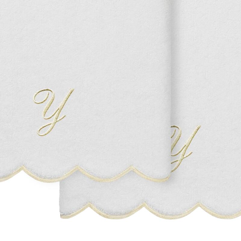 Authentic Hotel and Spa 100% Turkish Cotton Beige ADORNIA Scallop Personalized 2 Piece Bath Towel Set - 2 Bath Towels