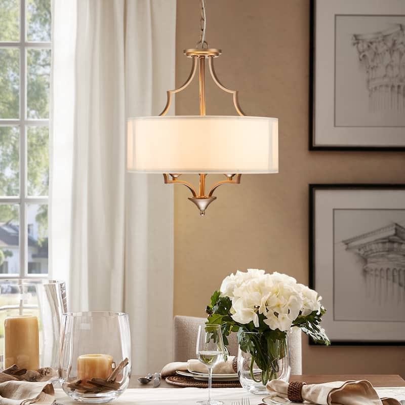 Modern 3 - Light Candle Style Drum Shaded Black/Gold Chandelier - Gold