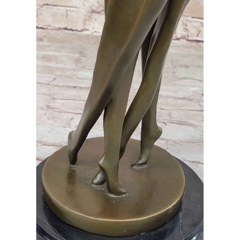 Dancing Couple Romantic Bronze Modernist Sculpture Statue On Marble Base Signed