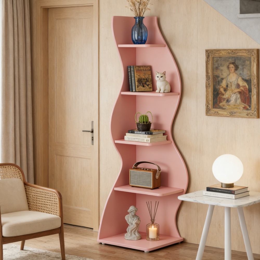 5-Tier Tall Bookshelf with Wavy Design, 69.88