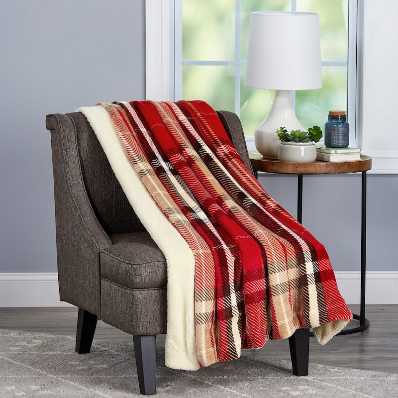 Poly Fleece Sherpa Throw - Oversized Plush Woven Polyester Bed or Sofa Blanket by Windsor Home