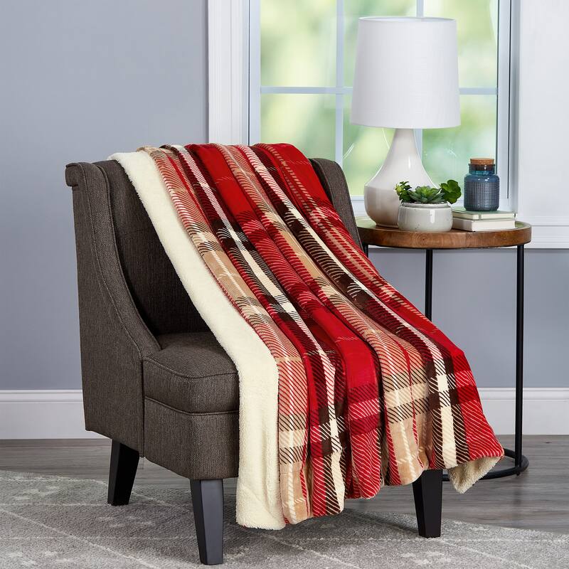 Poly Fleece Sherpa Throw - Oversized Plush Woven Polyester Bed or Sofa Blanket by Windsor Home
