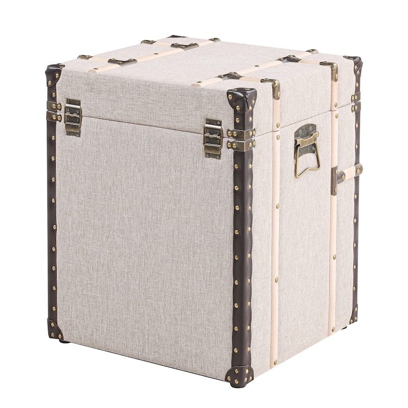 COZAYH Vintage Nightstand with Buckle Hinged Top, Linen Accent End Side Table for Living Room, Rectangle, Grey