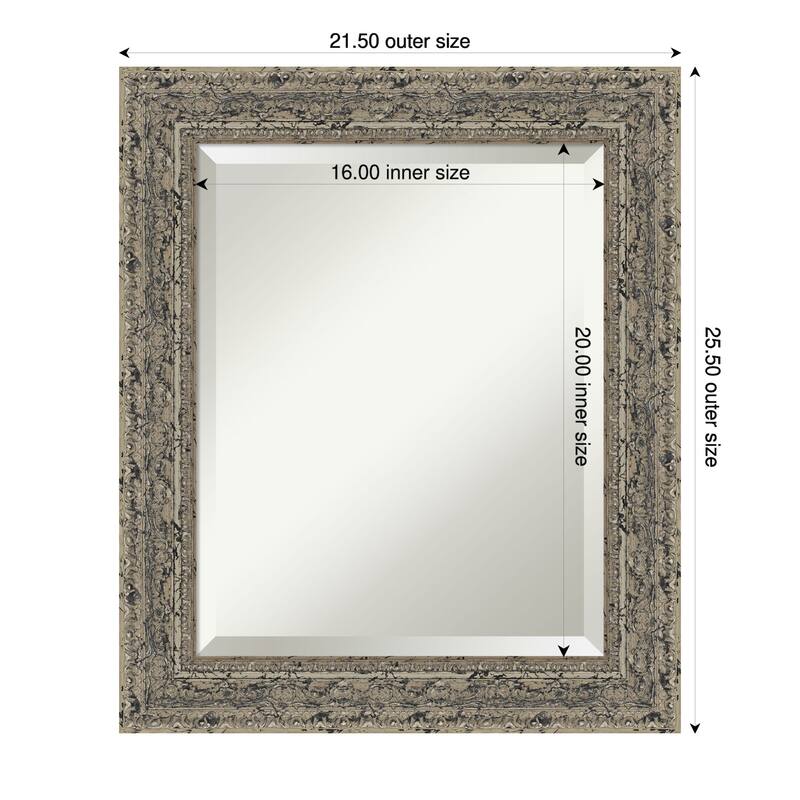Attic Aged Beveled Wood Framed Wall Mirror - 22 x 26 in - Attic Aged Silver