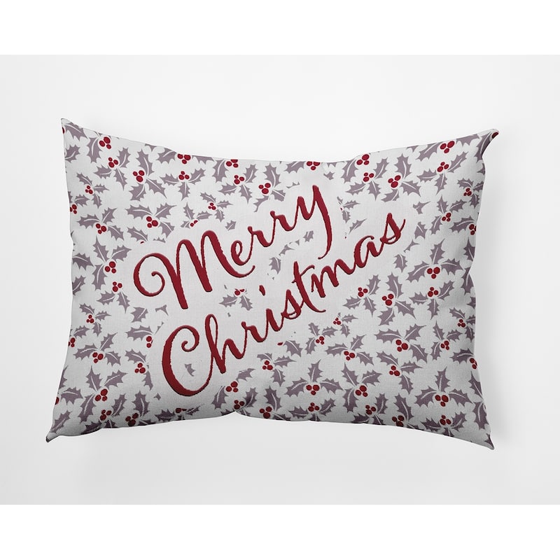 Merry Christmas with Holly Accent Pillow - 14" x 20" - Light Purple