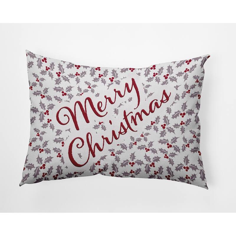 Merry Christmas with Holly Indoor/Outdoor Throw Pillow - 14" x 20" - Light Purple