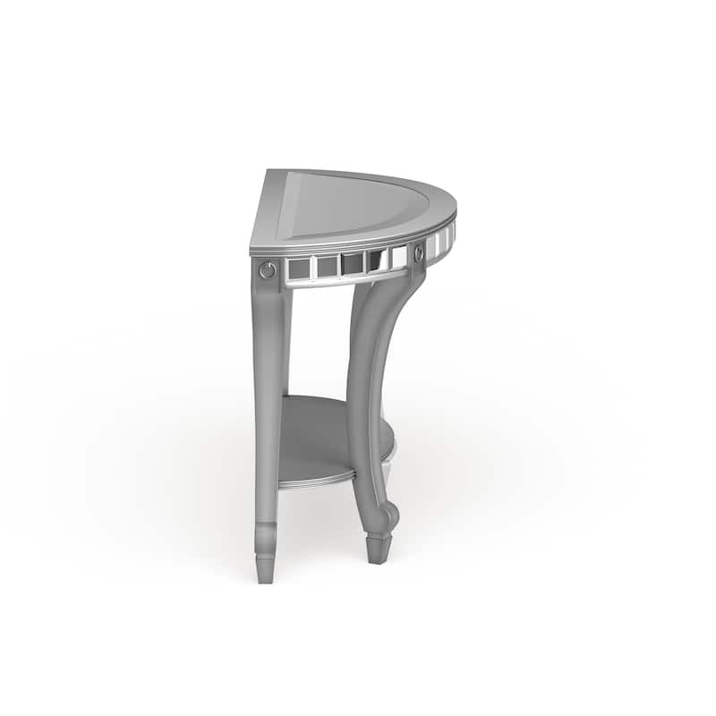 SEI Furniture Olivia Contemporary Mirrored Matte Silver Demilune Console Table