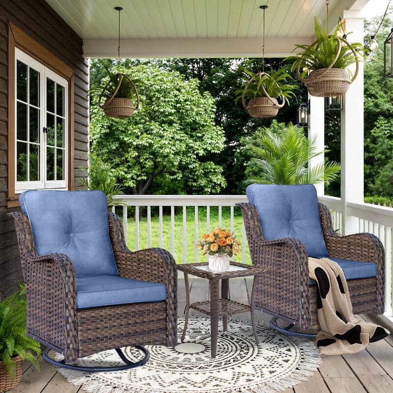 3 Piece Outdoor Swivel Rocker Chairs Set with Cushions and Patio Table