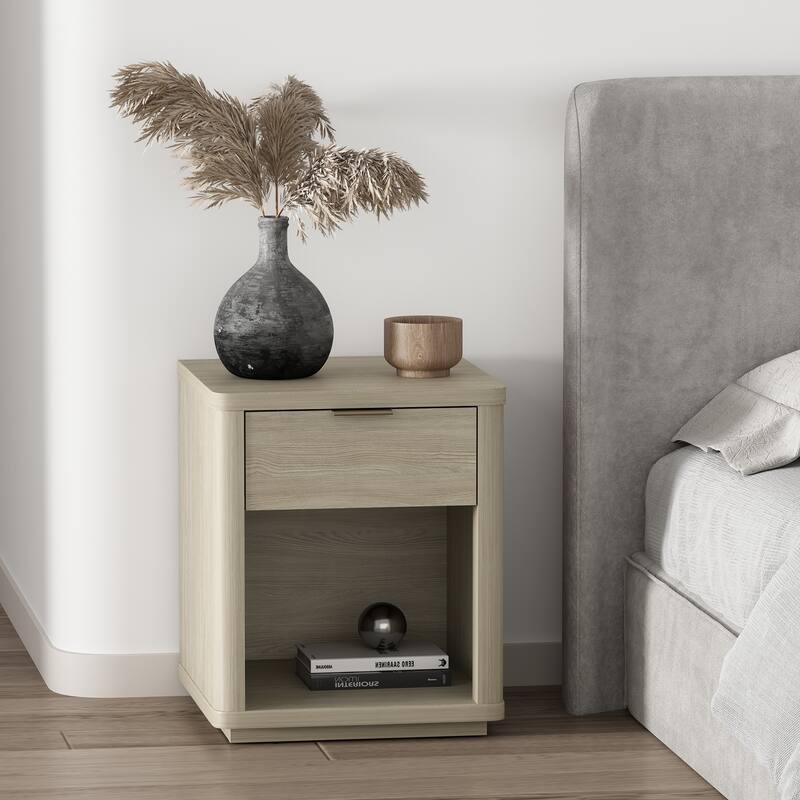 20-Inch Natural Nightstand with Drawer and Open Shelf