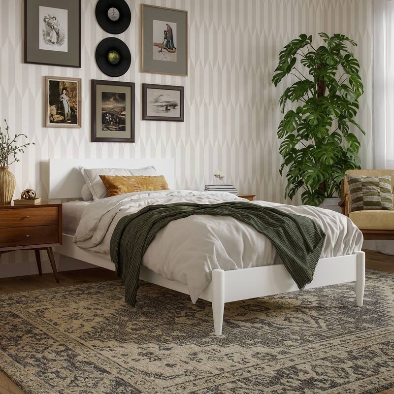 Aria Solid Wood Modern Low Profile Platform Bed - White - Twin XL