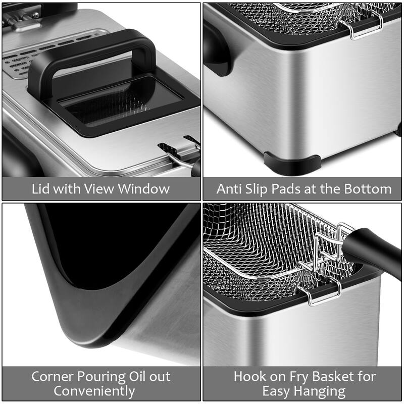 Costway Electric Deep Fryer 3.2/5.3 QT/12/21-Cup Stainless Steel 1700W
