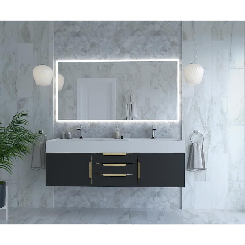 Amazon 60" Wall Mounted Bathroom Vanity Set w/ White Top
