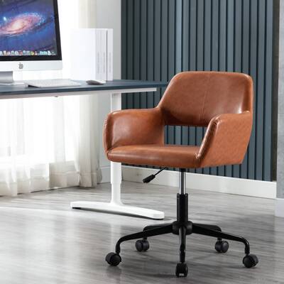 Porthos Home Pepa Swivel PU Leather Office Chair with Armrests