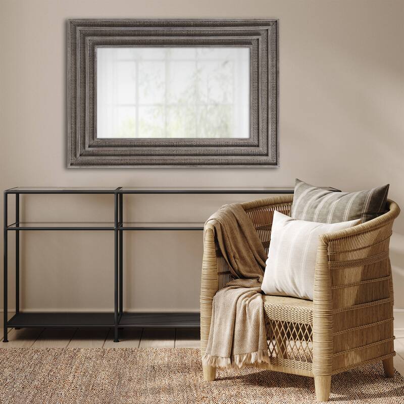 Martha Stewart Naomi Rectangular Wood and Rattan Mirror - Gray