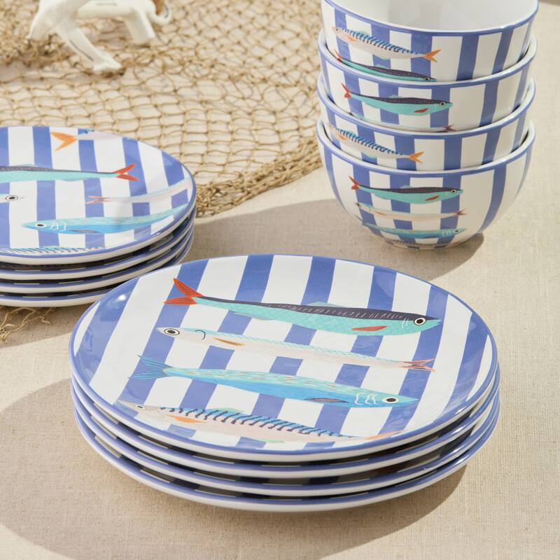 Certified International Something Fishy 11" Dinner Plates, Set of 4 - 11.00"L x 11.00"W x 1.00"H