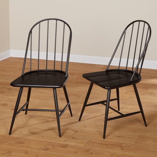 Windsor Mixed Media Dining Chair, Set of 2, Black/Espresso - Bed