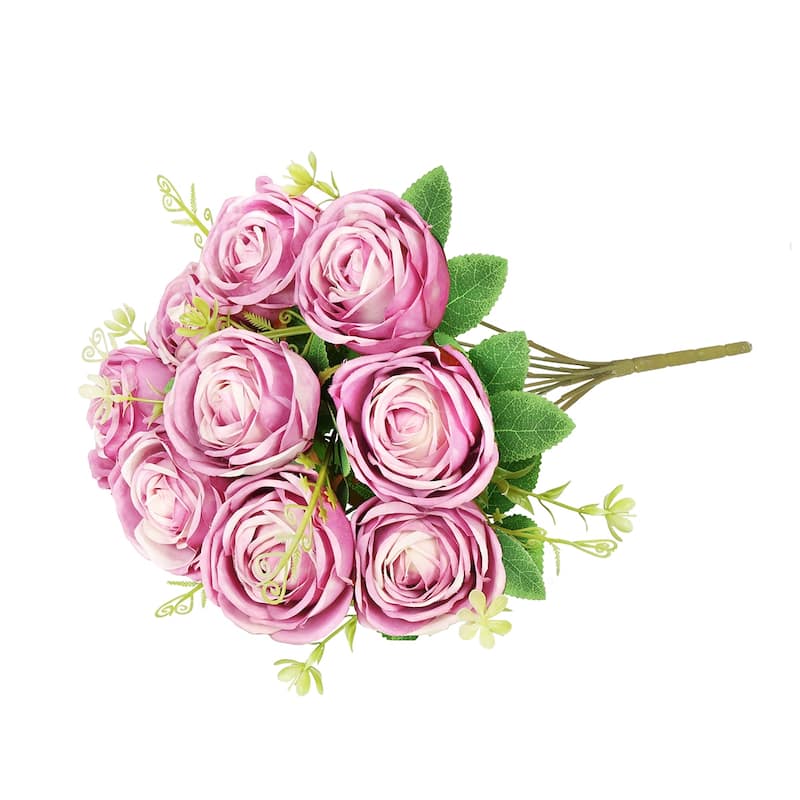 Set of 2 Rose Mauve Artificial Vintage Cabbage Rose Flower Stem Bush Bouquet 17in - 17" L x 10" W x 10" DP