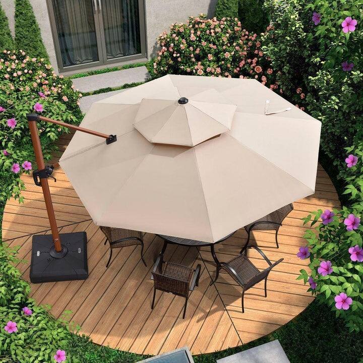 PURPLE LEAF Double Top10/11/12/13ft Round Patio Cantilever Umbrella in Wood Color