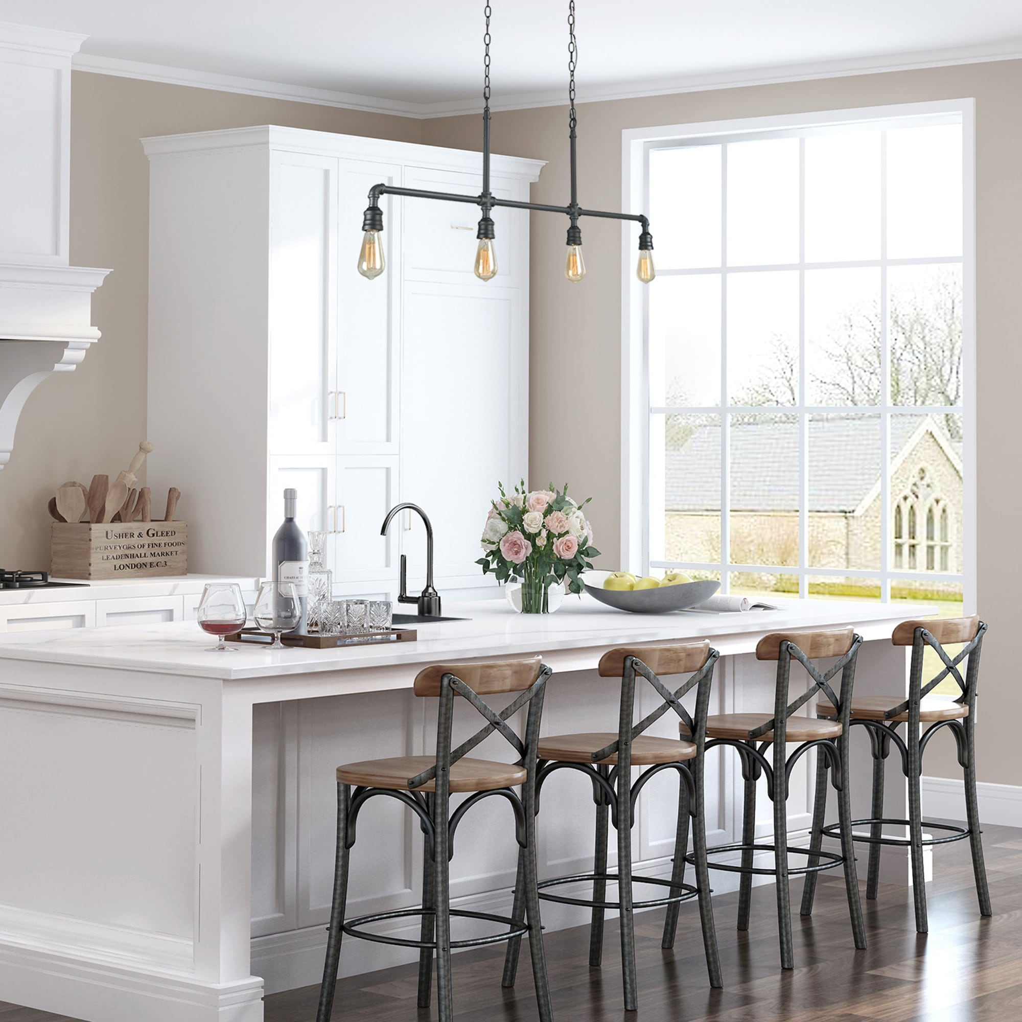 The Gray Barn Heavenly Winds Industrial 4-light Linear Island Chandelier - L44" x W2" x H16.5"