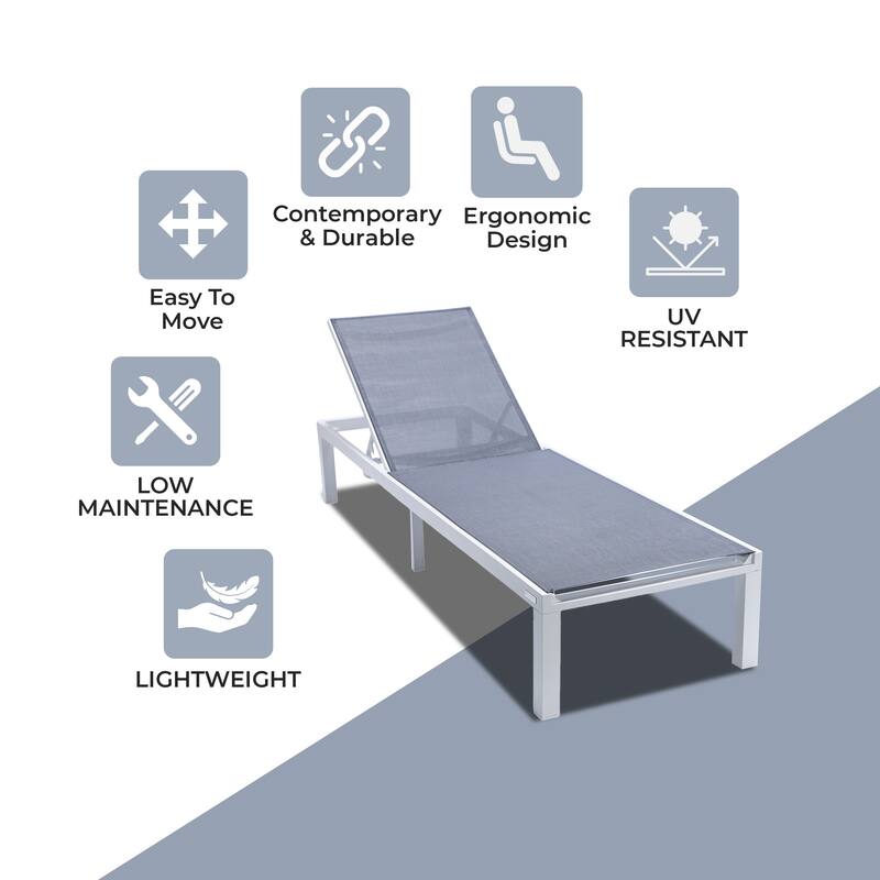 Aluminum Beach Pool Sun Lounge Chair Sling Mesh Fabric Reclining Stackable Lounger Chair