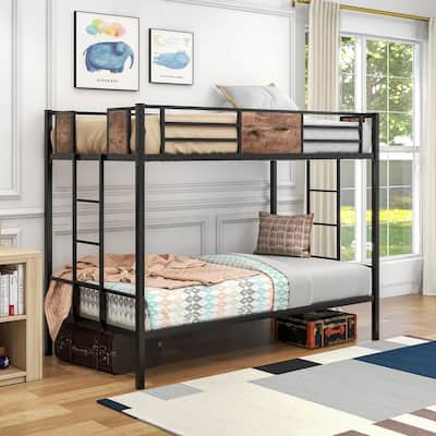 Twin Size Metal Bunk Bed with Double Safety Guard Rails