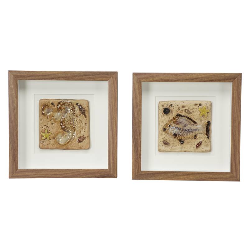 Wooden Sea Life Shadow Box - Set of 2 Brown - Roche River Decor