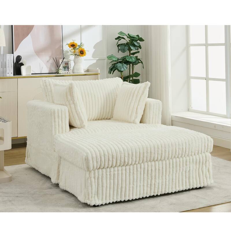 47.7'' Corduroy Deep Seat Upholstered Daybed with Movable Ottoman