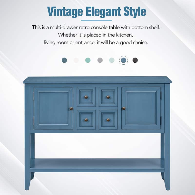 Cambridge Series Ample Storage Vintage Console Table with Four Small Drawers and Bottom Shelf for Living Rooms
